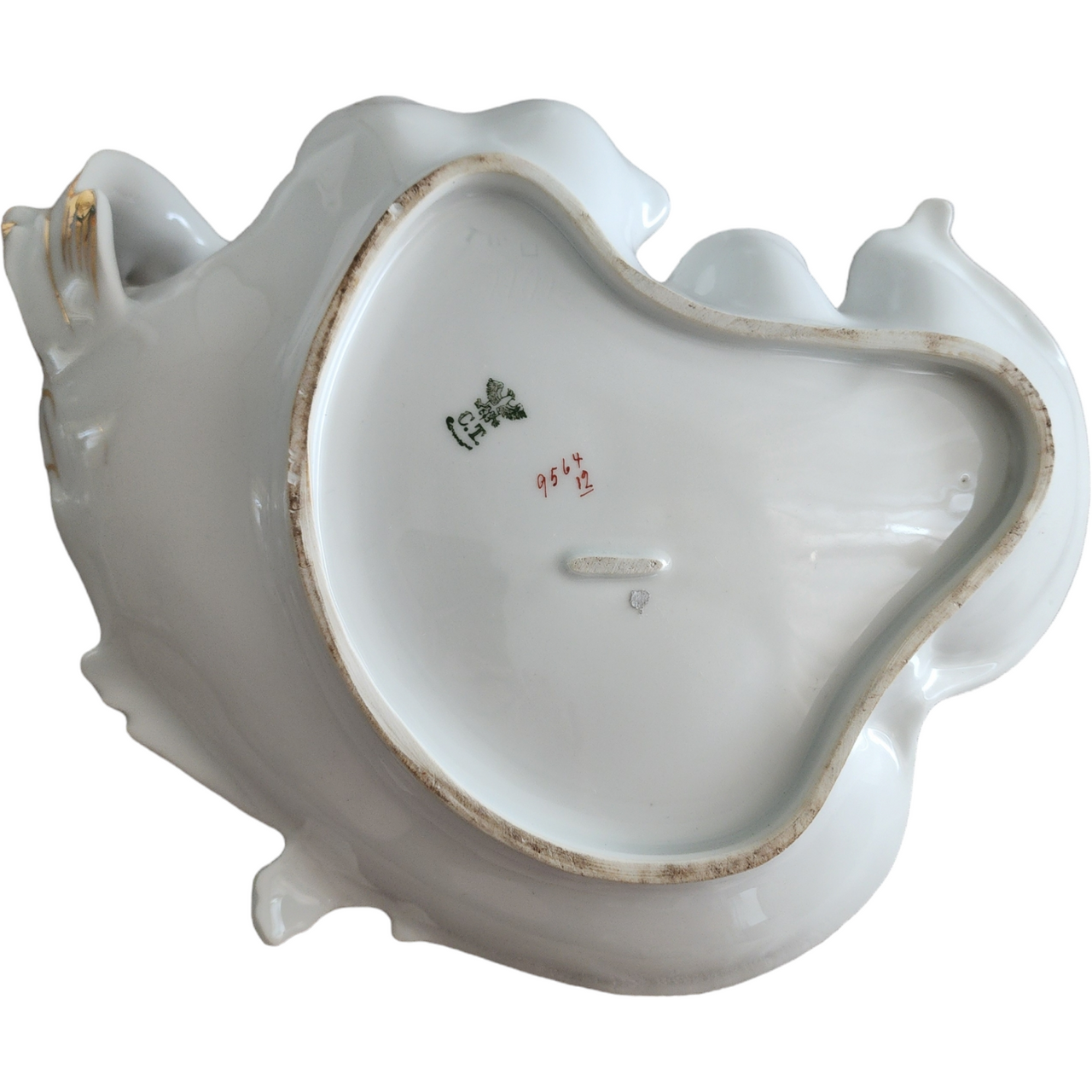 Antique Carl Tielsch C.T. Altwasser Porcelain Leaf Dish with Handle Hand-Painted Floral & Gold Gilded Circa 1890–191