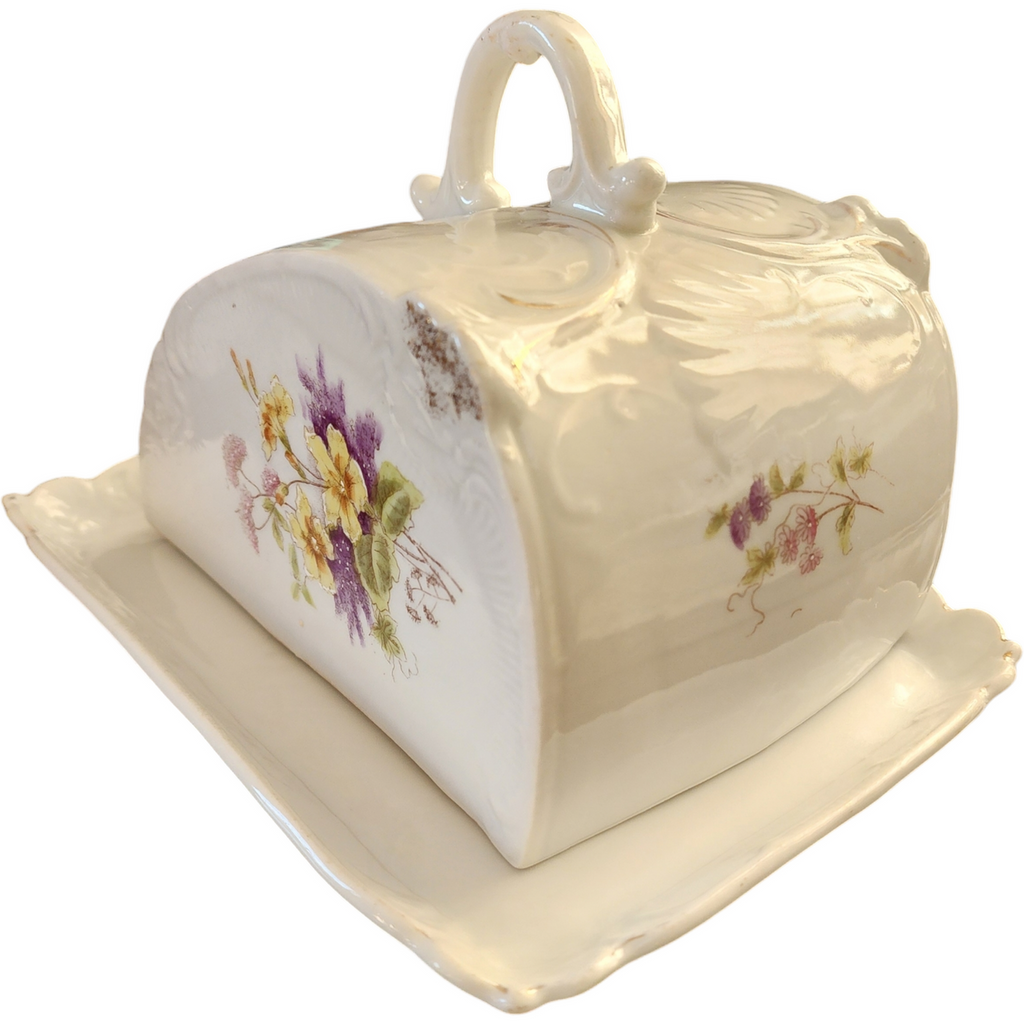 Large Cheese Dome Butter Dish  Hand Painted Flowers Bonn Germany