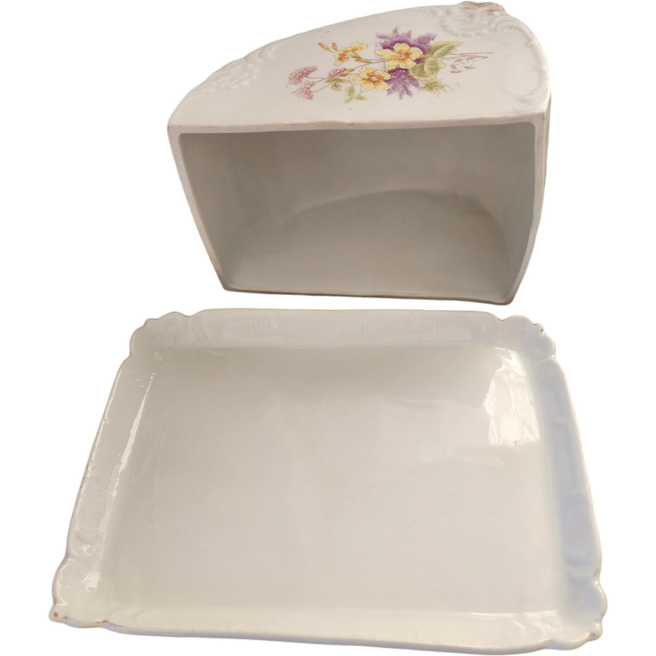 Large Cheese Dome Butter Dish  Hand Painted Flowers Bonn Germany