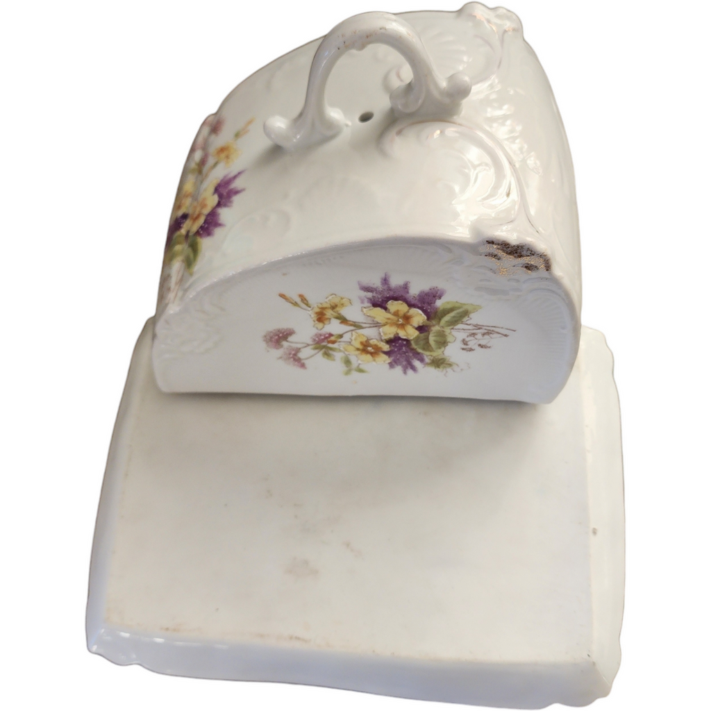 Large Cheese Dome Butter Dish  Hand Painted Flowers Bonn Germany