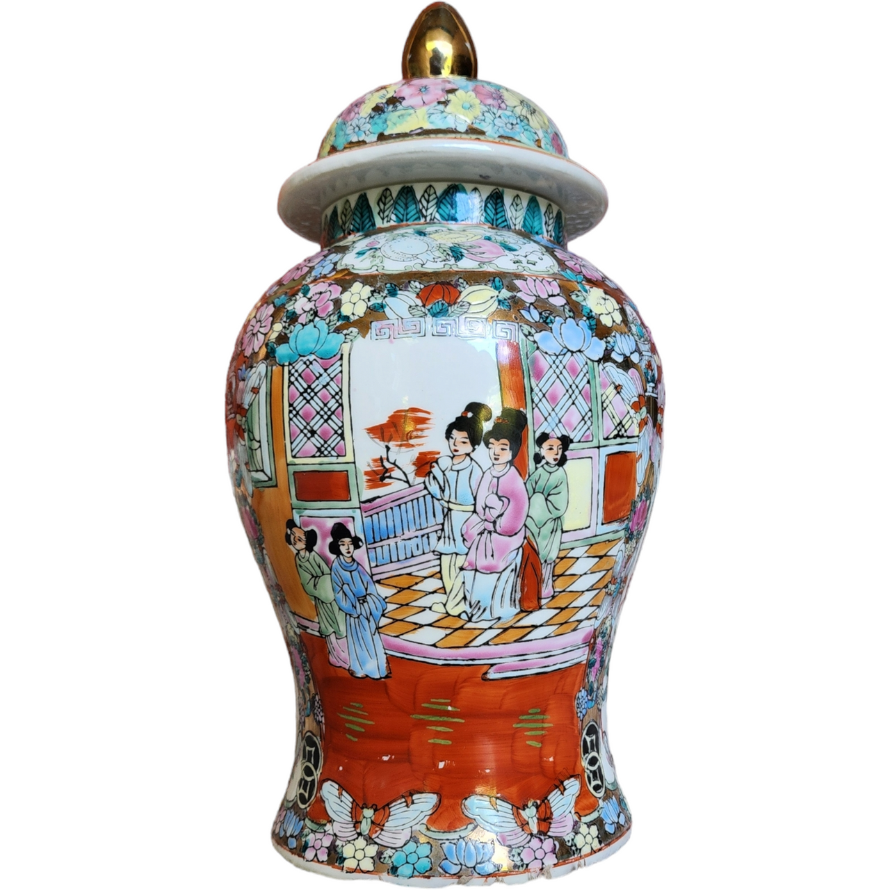 Antique Chinese Large Decorative Porcelain Jar with Lid