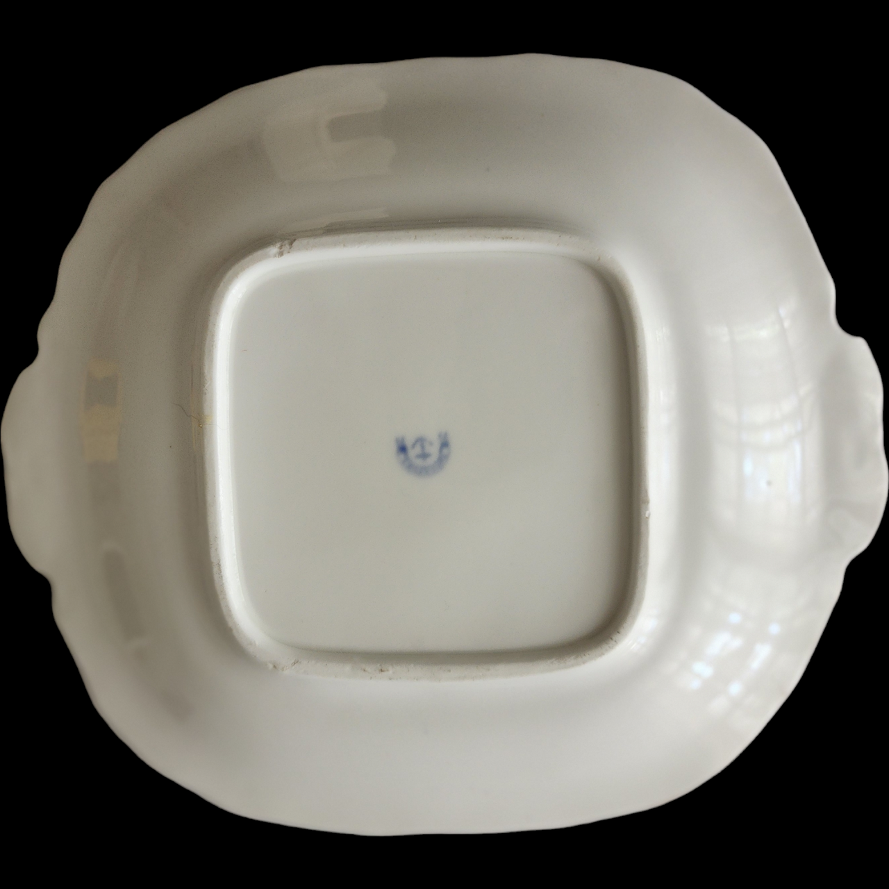 Antique Davenport Longport Staffordshire Handled Square Serving Dish Victorian Porcelain with Gold Medallion & Scroll Gilt c.1860s