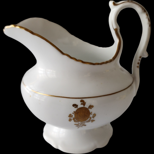 Antique Davenport Longport Staffordshire Creamer Victorian Porcelain Gold Medallion & Scroll Gilt c.1860s