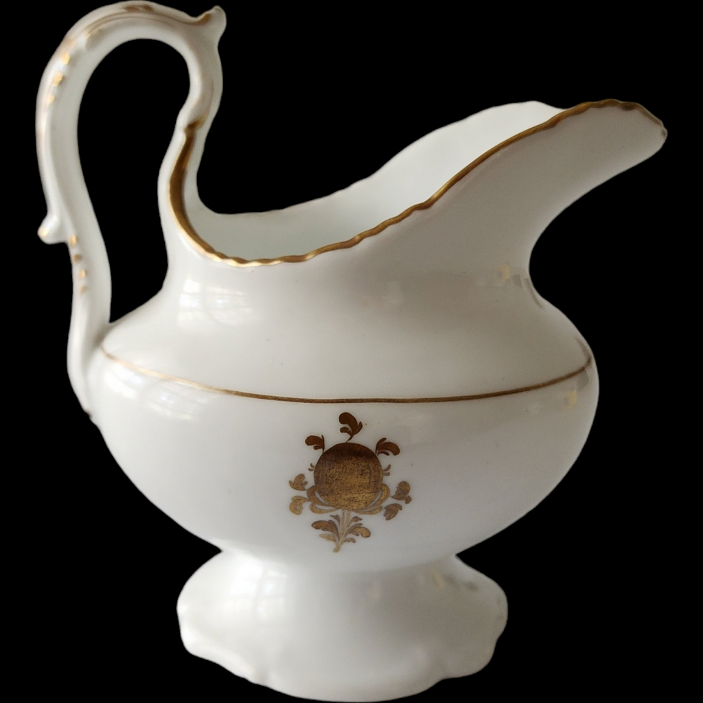 Antique Davenport Longport Staffordshire Creamer Victorian Porcelain Gold Medallion & Scroll Gilt c.1860s