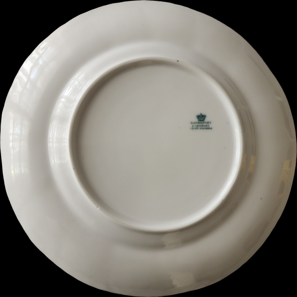 Antique Davenport Longport Staffordshire Plate White Ironstone with Gold Medallion & Gilt Rim c.1870s Victorian Porcelain