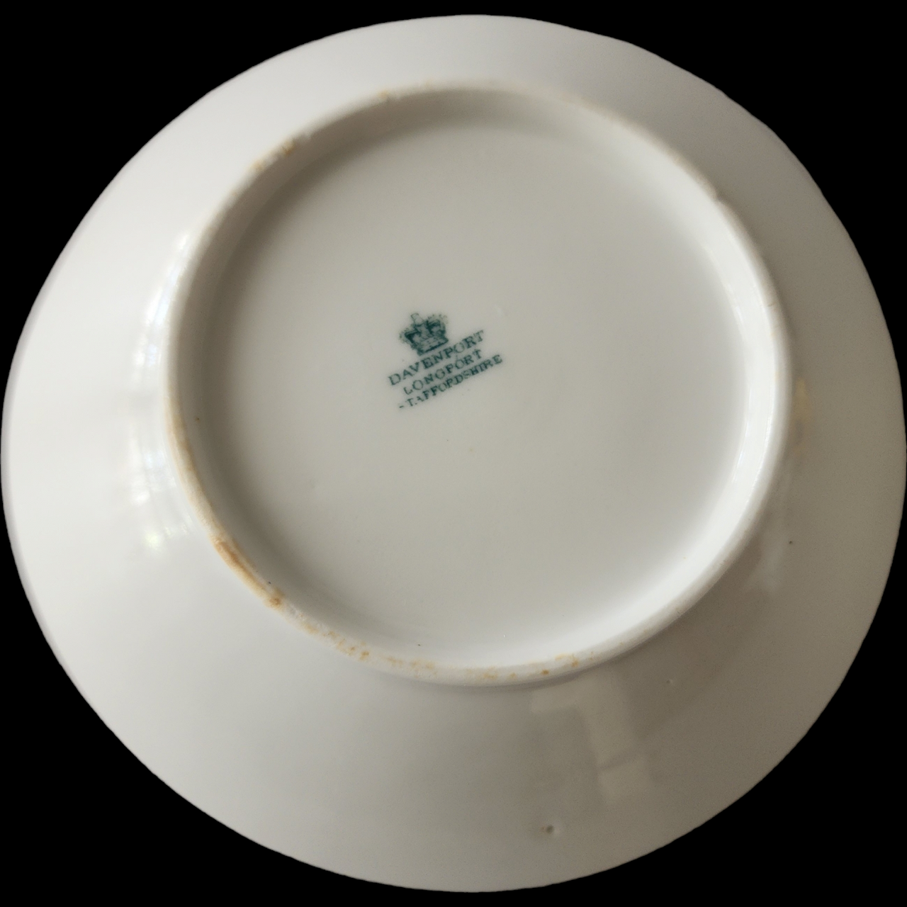Antique Davenport Longport Staffordshire Soup Dessert Bowl White Ironstone with Gold Medallion & Gilt Trim Victorian c.1870s