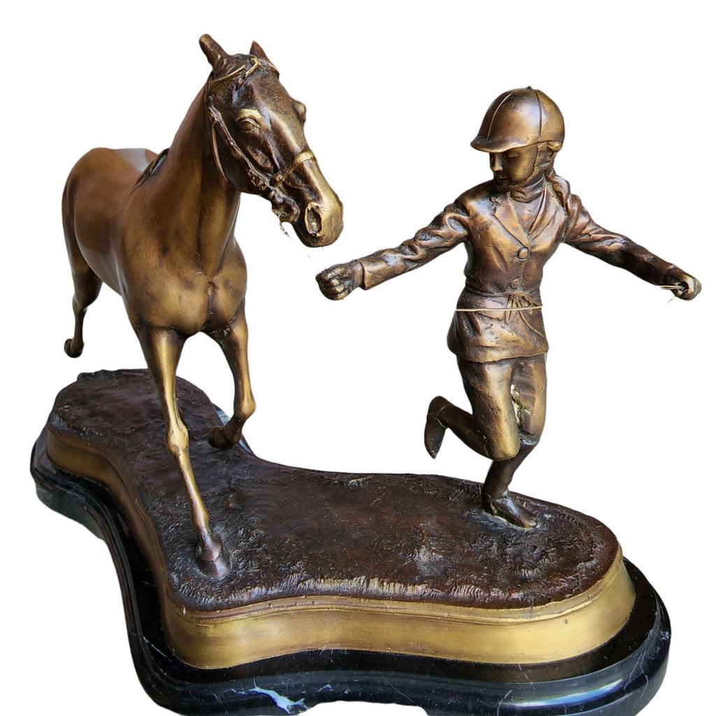 Antique Delaware Park Bronze Sculpture Horse with Jockey on Marble Base