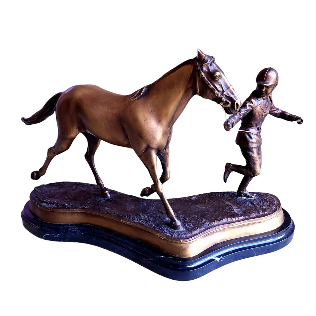 Antique Delaware Park Bronze Sculpture Horse with Jockey on Marble Base