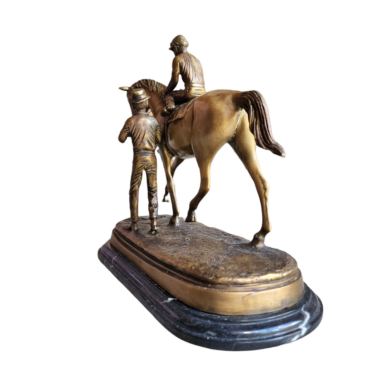 Antique Delaware Park Bronze Statue Horse with Jockey on Marble Base
