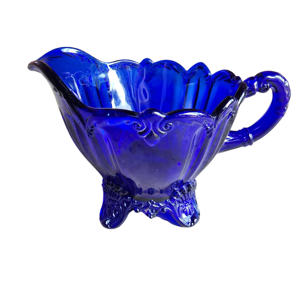 Antique Dugan Glass Cobalt Blue Creamer Diamond Mark