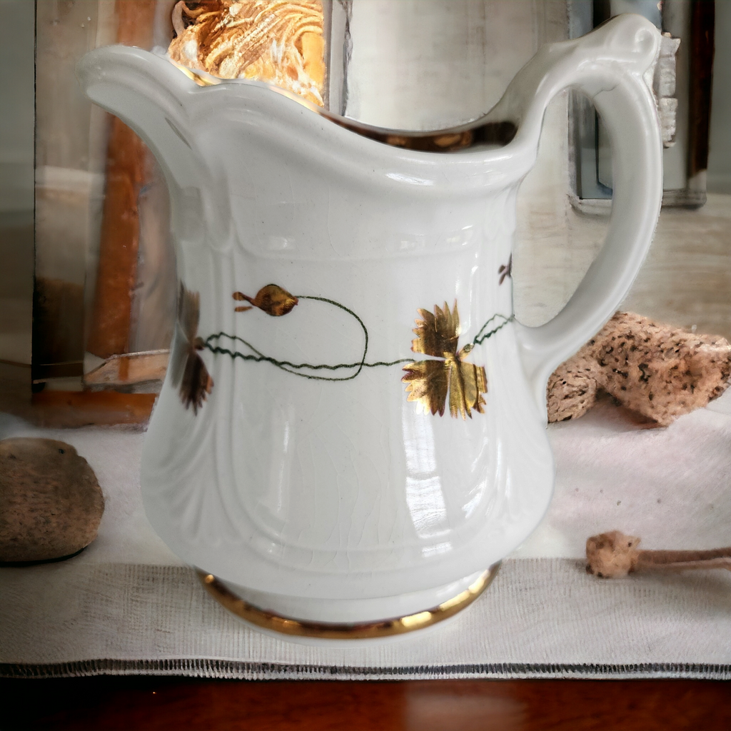 Antique Edward Walley White Ironstone & Copper Lustre Niagara Pitcher Jug