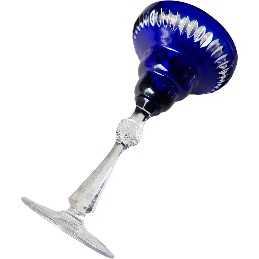 Antique European Glassware Cobalt Blue Crystal Goblet with Faceted Stem