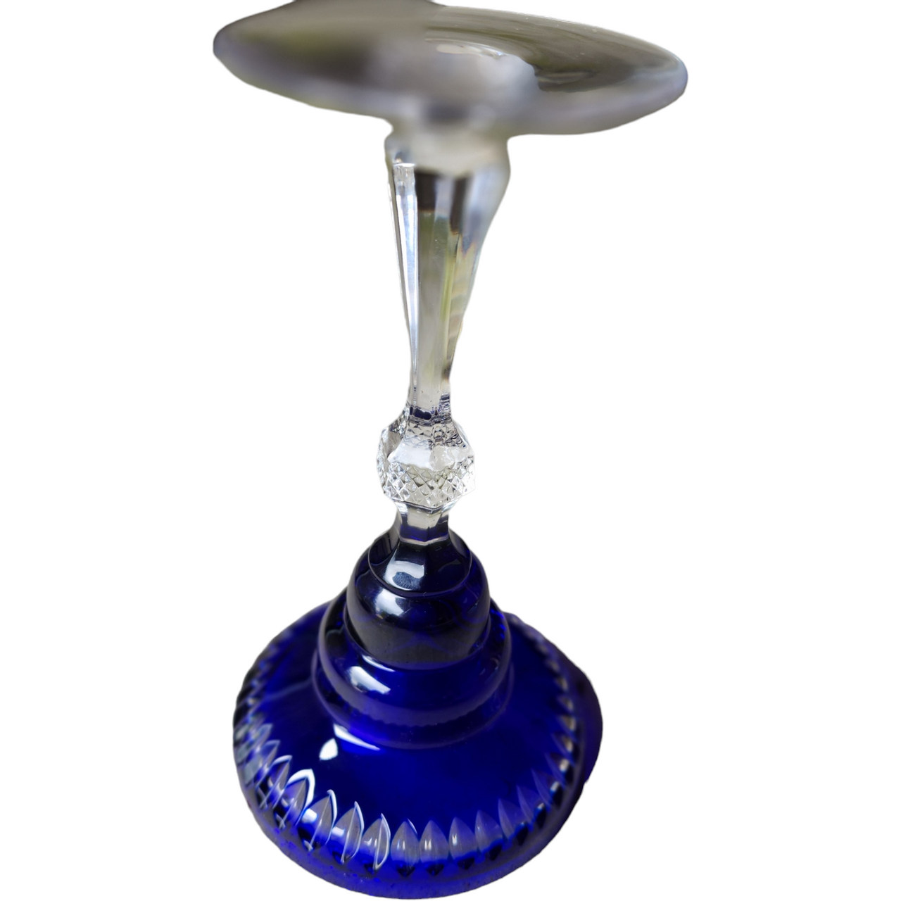 Antique European Glassware Cobalt Blue Crystal Goblet with Faceted Stem