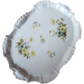 Antique Floral Porcelain Yellow and Blue Flowers with Ornate Embossed Details Serving Platter