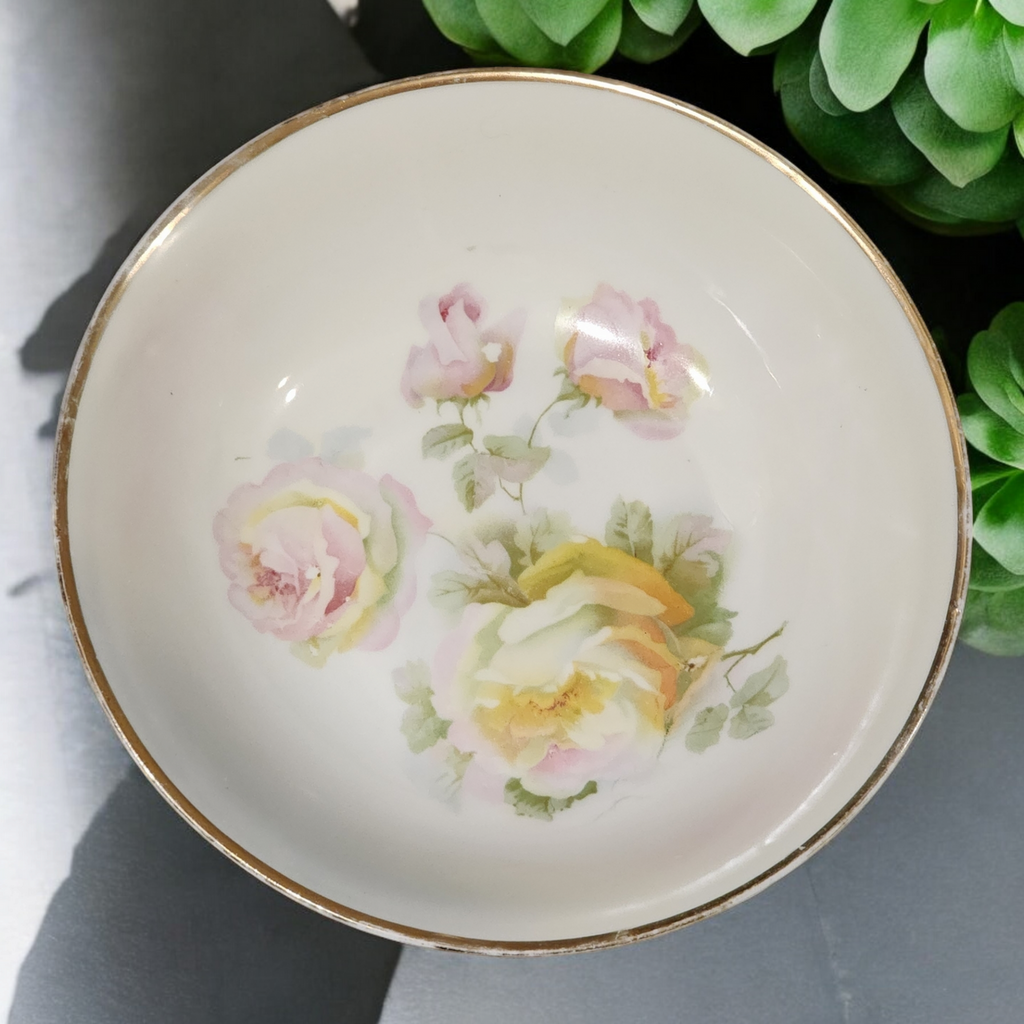 Antique German Hand-Painted Porcelain Bowl Roses & Gold Trim c.1900–1920