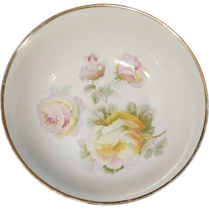 Antique German Hand-Painted Porcelain Bowl Roses & Gold Trim c.1900–1920