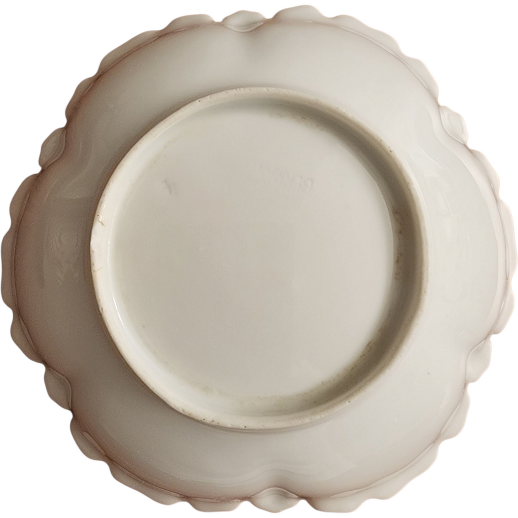 Antique German Porcelain Berry Bowls Set of 5 Hand Painted Floral with Gold Trim Scalloped Edge