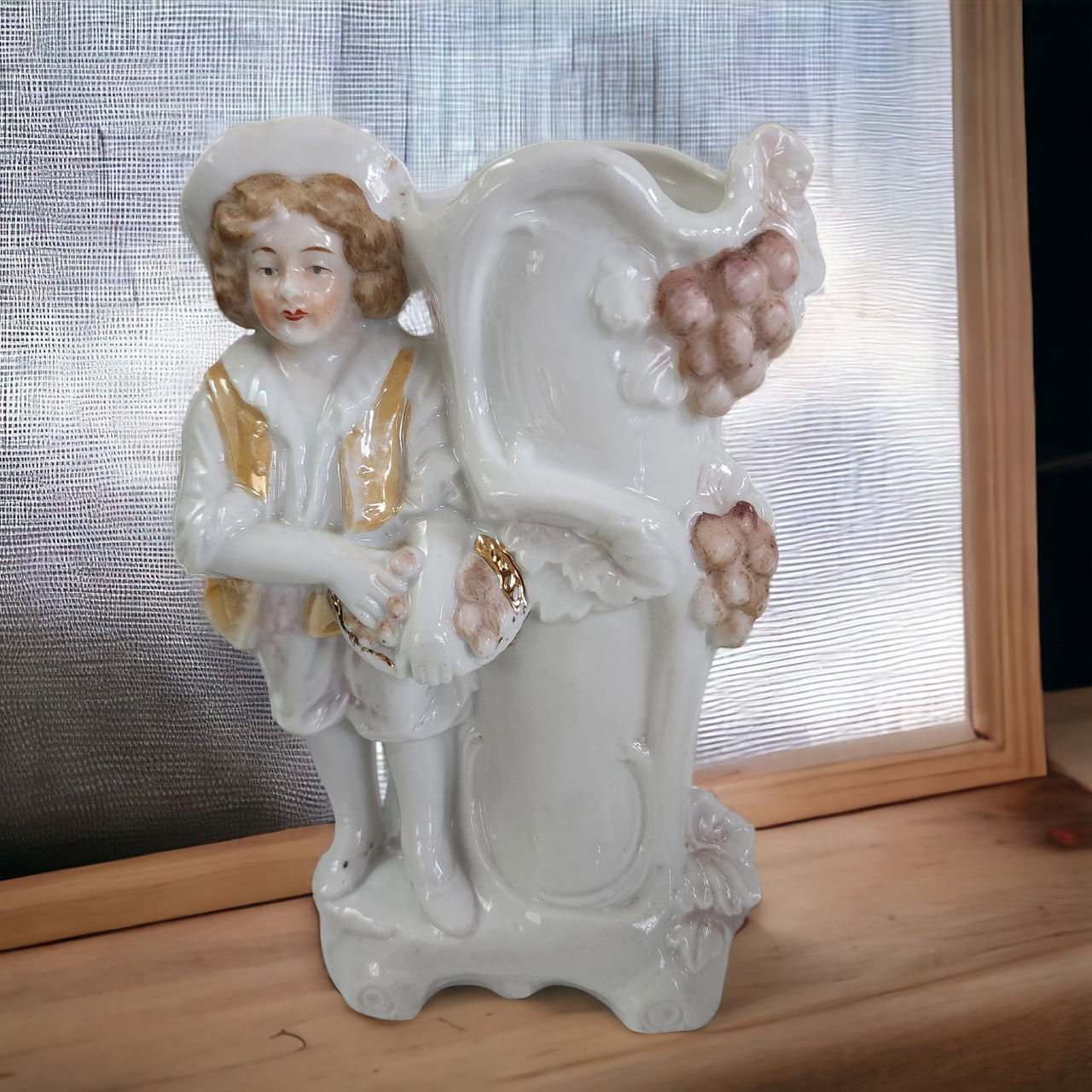 Antique German Porcelain Gardener Figurine Spill Vase