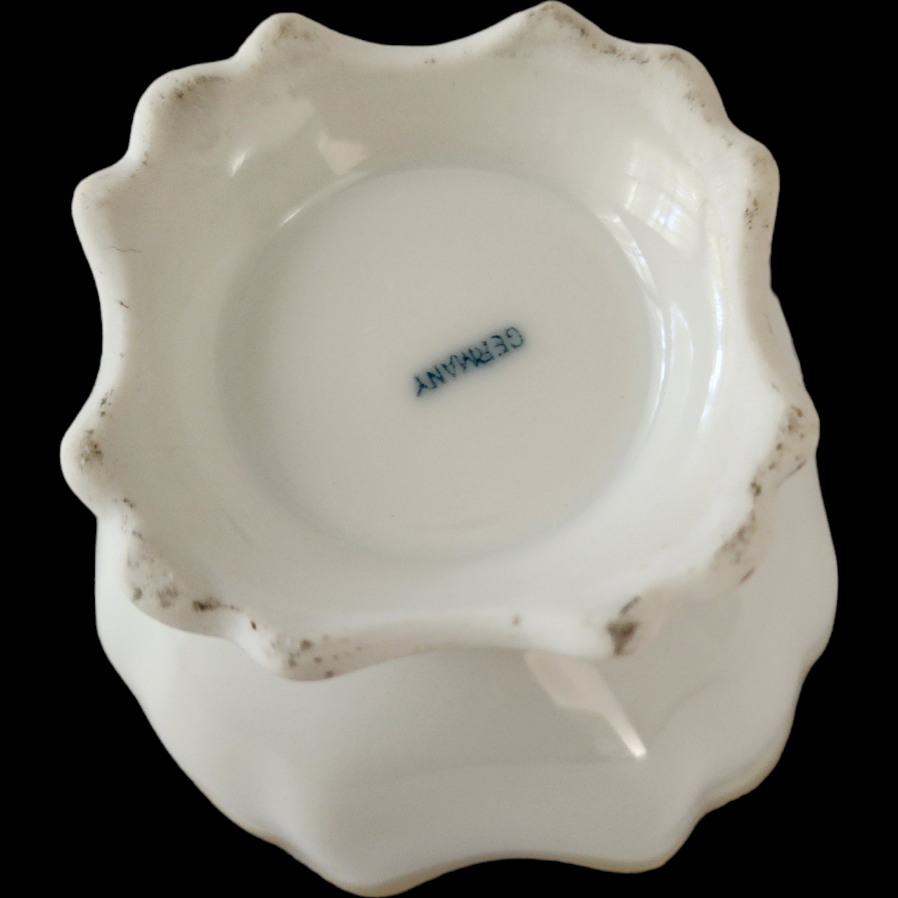 Vintage  Cartwright & Edwards German Porcelain Sugar Bowl White & Gold Scalloped Pedestal Dish Antique European Porcelain