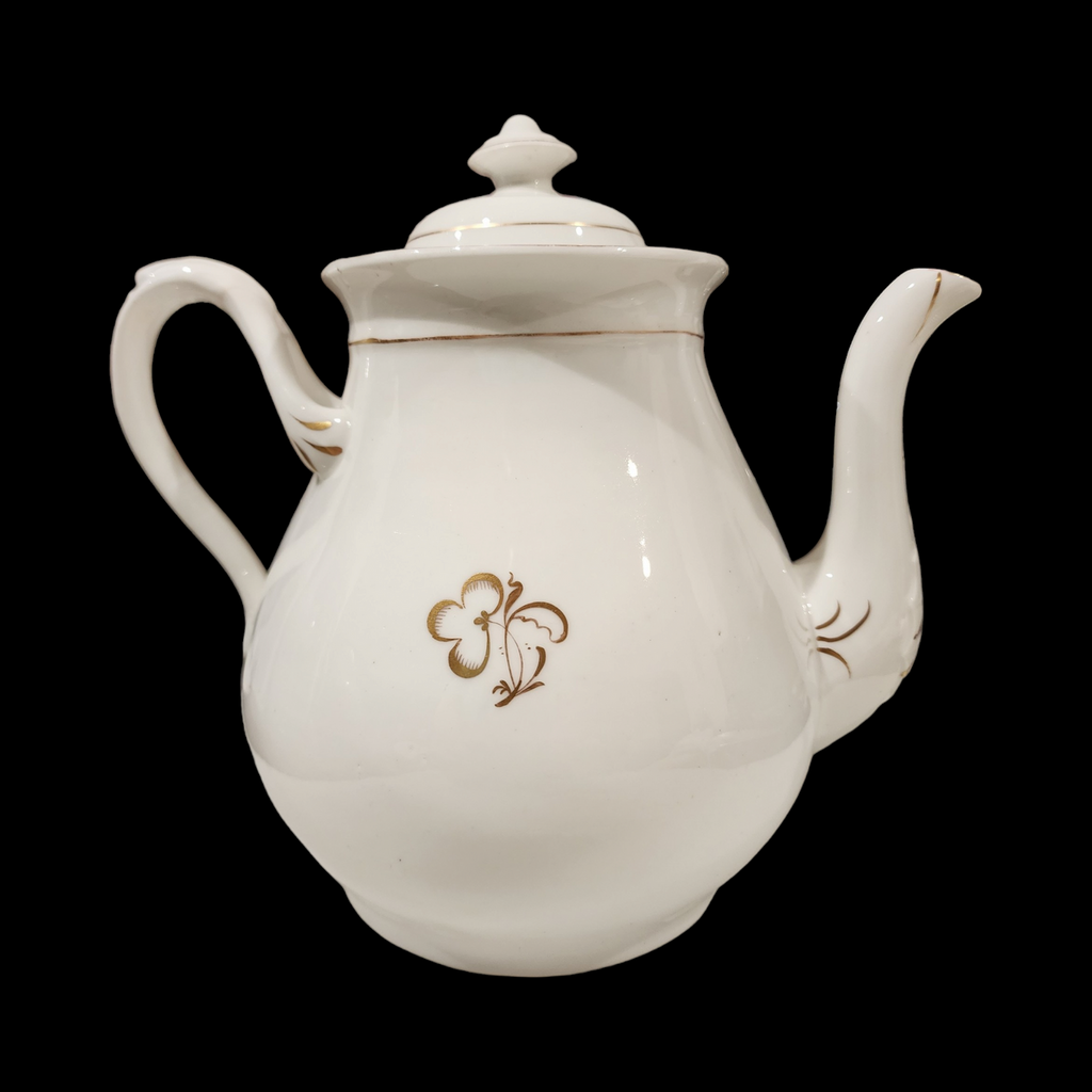Antique Gold Gilded Ironstone Earthenware Unmarked Floral Tea Pot 48+ Oz