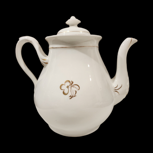 Antique Gold Gilded Ironstone Earthenware Unmarked Floral Tea Pot 48+ Oz