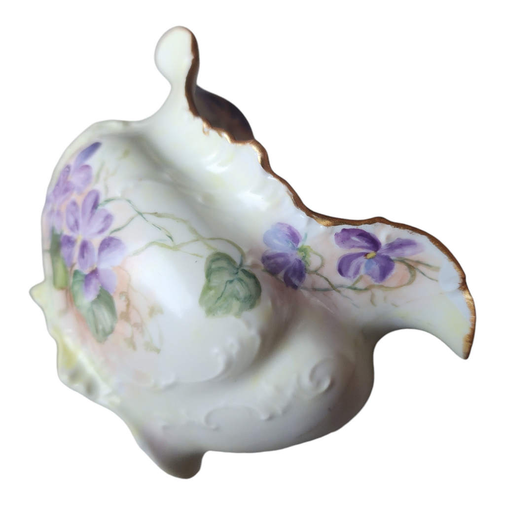 Antique Hand-Painted Creamer & Sugar Set with Purple Violets and Gold Trim