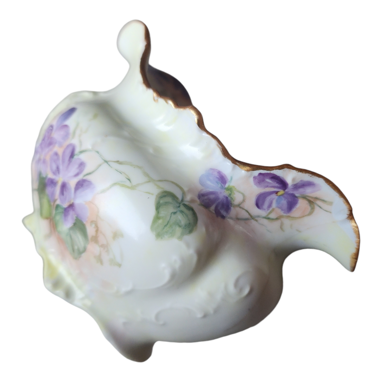 Antique Hand-Painted Creamer & Sugar Set with Purple Violets and Gold Trim