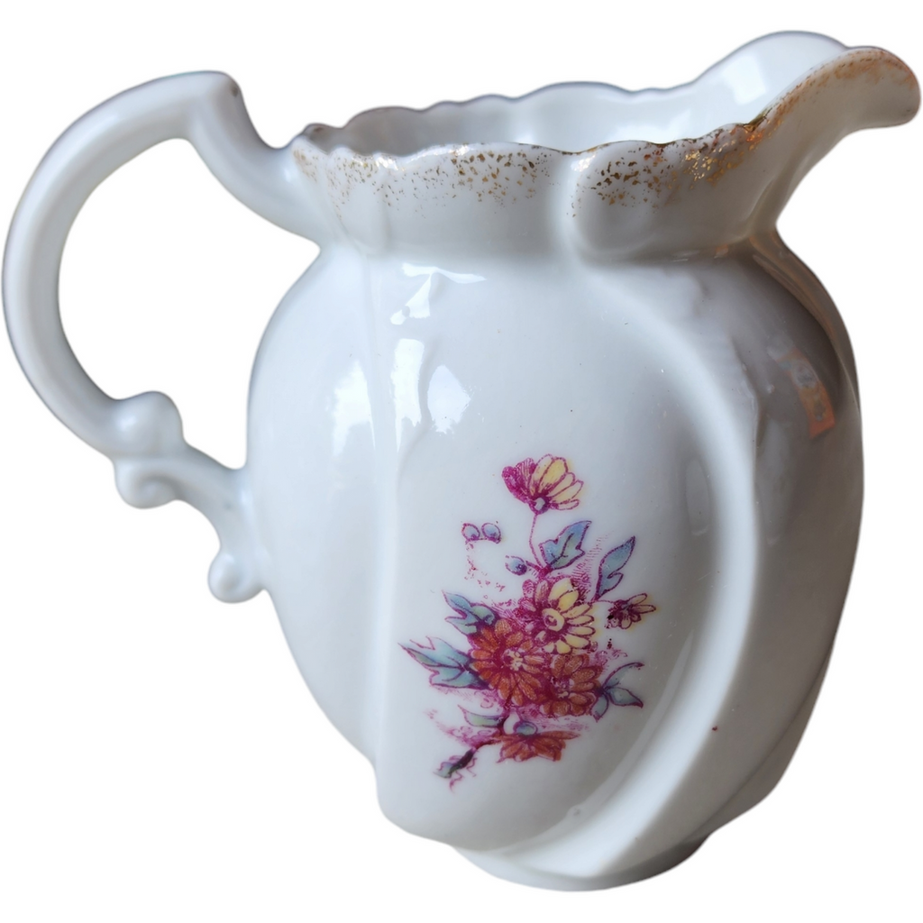 Antique European Hand-Painted Floral Ceramic Creamer