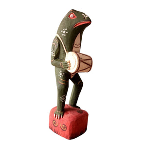 Antique Hand Carved and Hand Painted Balinese Wood Frog Figurine