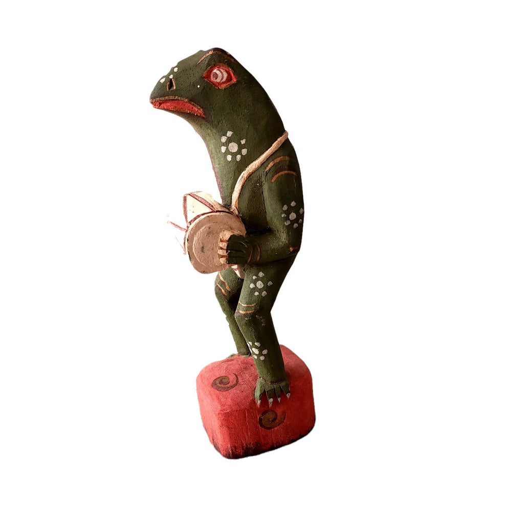 Antique Hand Carved and Hand Painted Balinese Wood Frog Figurine