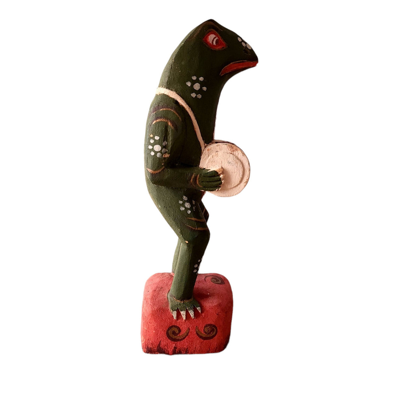 Antique Hand Carved and Hand Painted Balinese Wood Frog Figurine