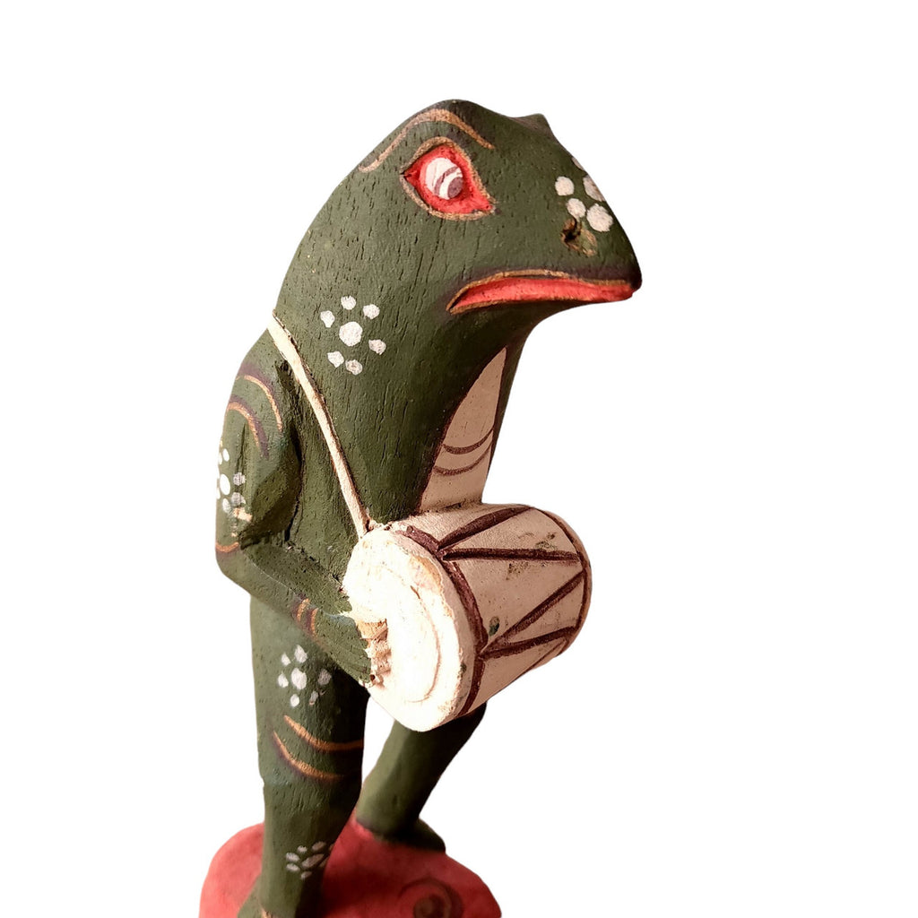 Antique Hand Carved and Hand Painted Balinese Wood Frog Figurine