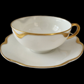 Antique Haviland & Co. Limoges France Cup & Saucer Silver Anniversary White Porcelain Gold Trim Scalloped Rim