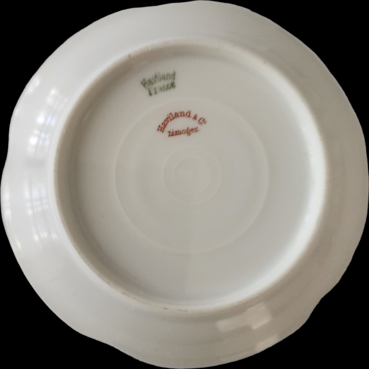 Antique Haviland & Co. Limoges France Flat Demitasse Cup & Saucer Set Silver Anniversary White Porcelain Gold Trim Scalloped Rim