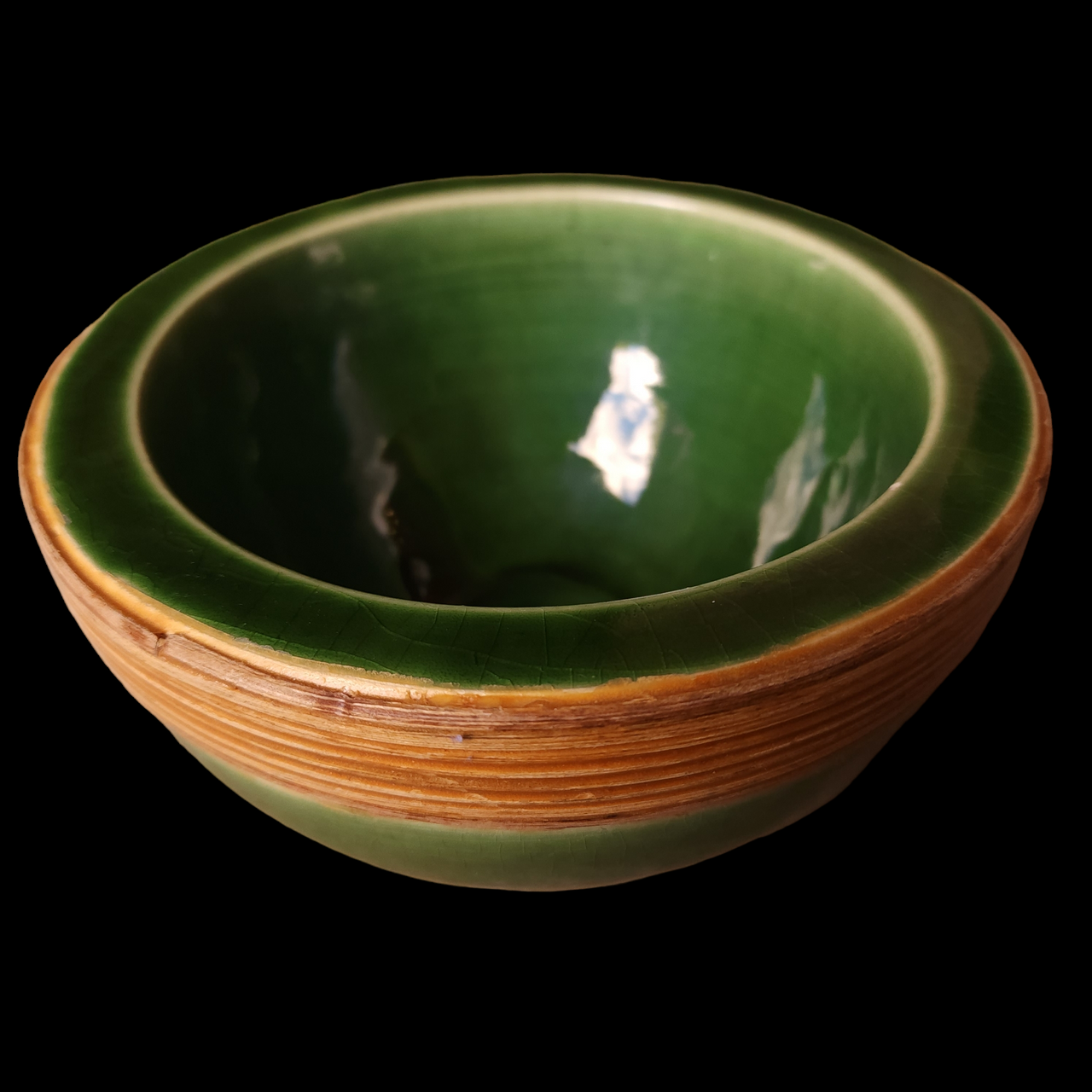 Antique Ironstone Bowl Green Glaze China
