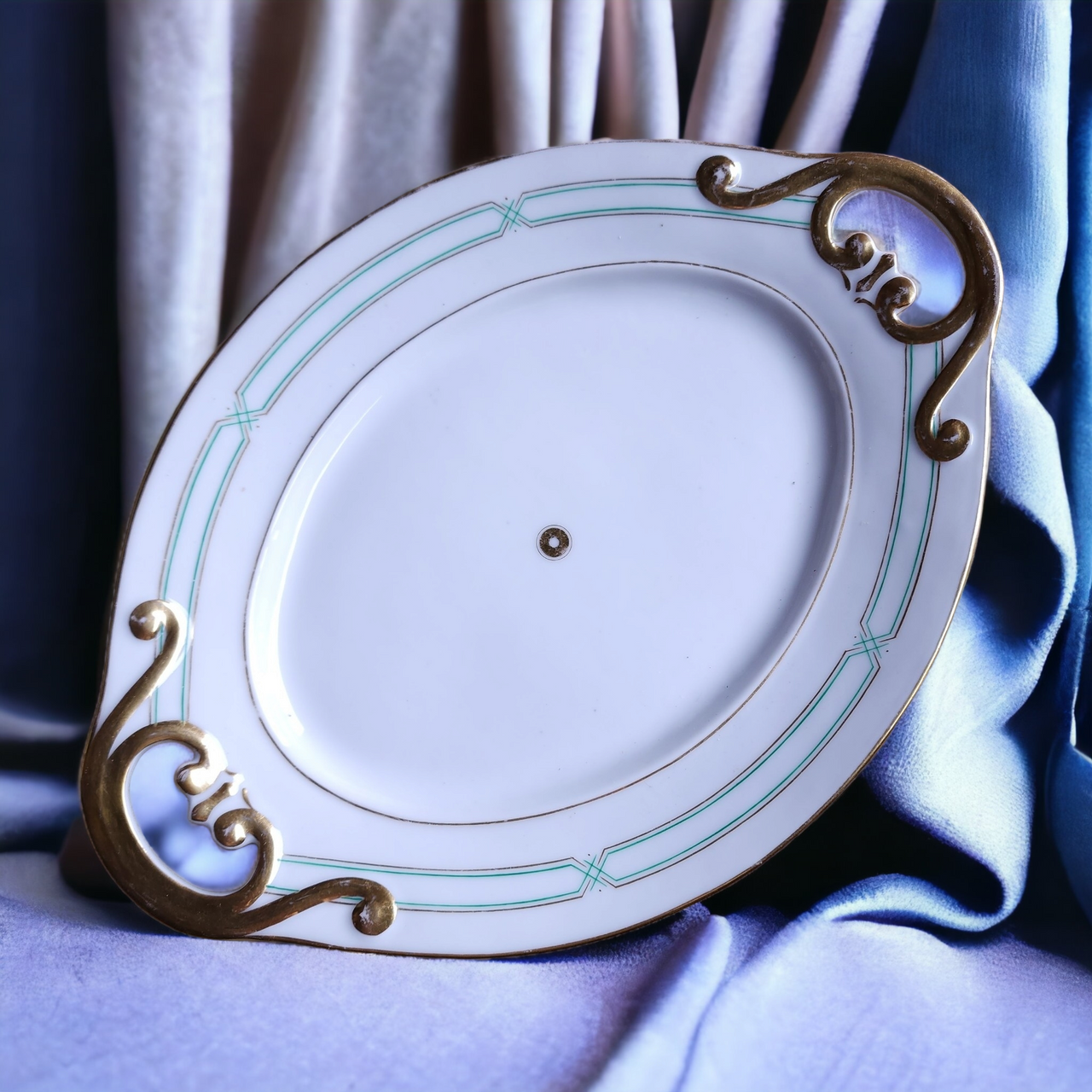 Antique Ironstone Earthenware Gilt Oval Serving Platter