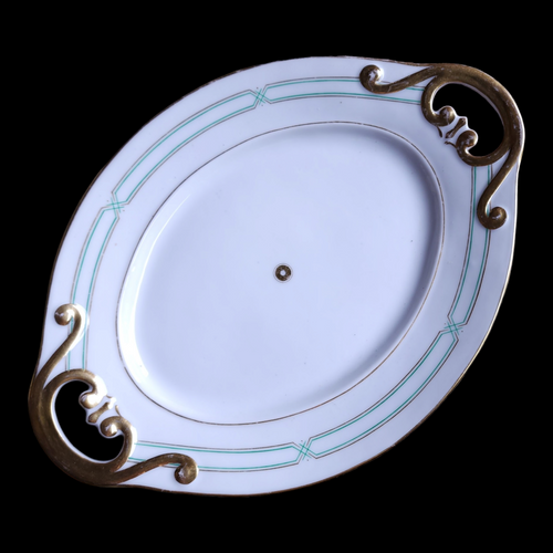 Antique Ironstone Earthenware Gilt Oval Serving Platter