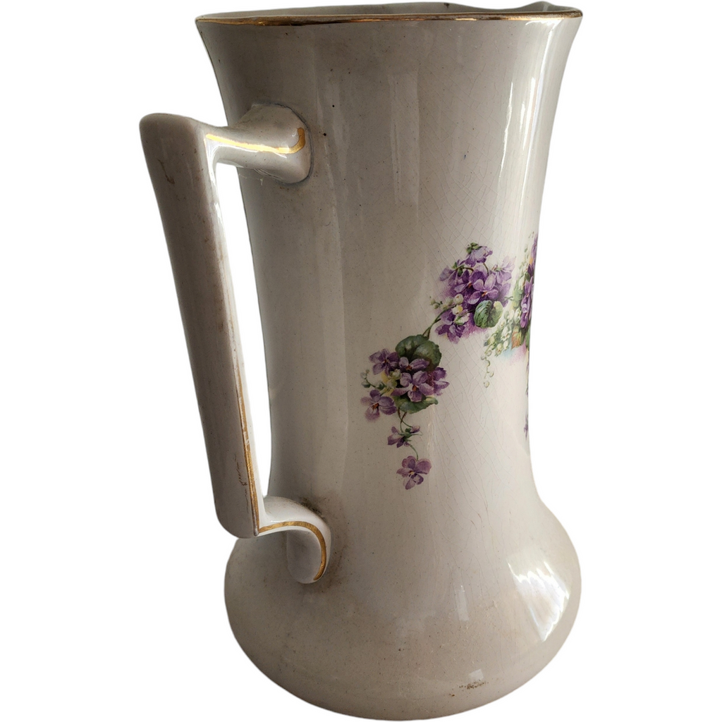 Antique Ironstone Pitcher & Mismatching Wash Basin Set Violet Floral Transferware with Gold Trim  Anchor Pottery, Trenton NJ (Early 1900s)