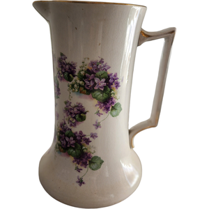 Antique Ironstone Pitcher & Mismatching Wash Basin Set Violet Floral Transferware with Gold Trim  Anchor Pottery, Trenton NJ (Early 1900s)