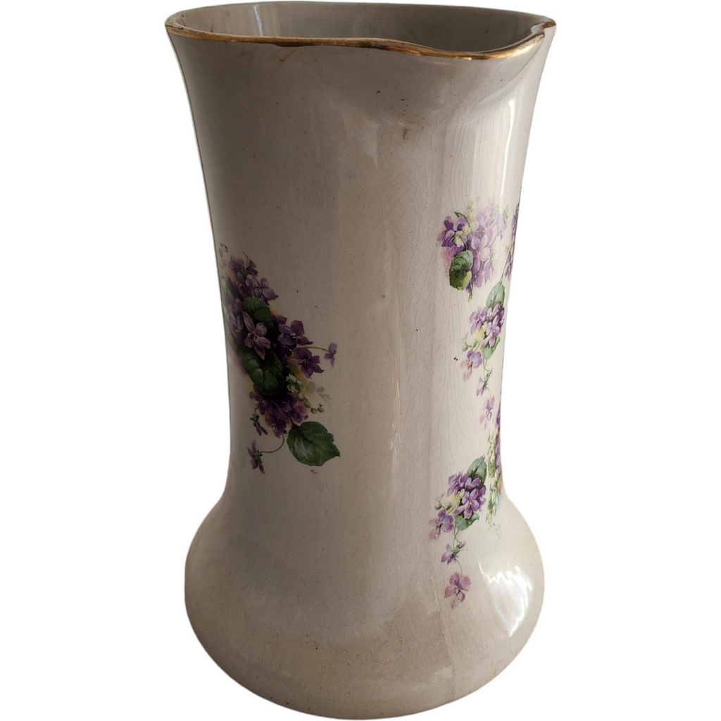 Antique Ironstone Pitcher & Mismatching Wash Basin Set Violet Floral Transferware with Gold Trim  Anchor Pottery, Trenton NJ (Early 1900s)