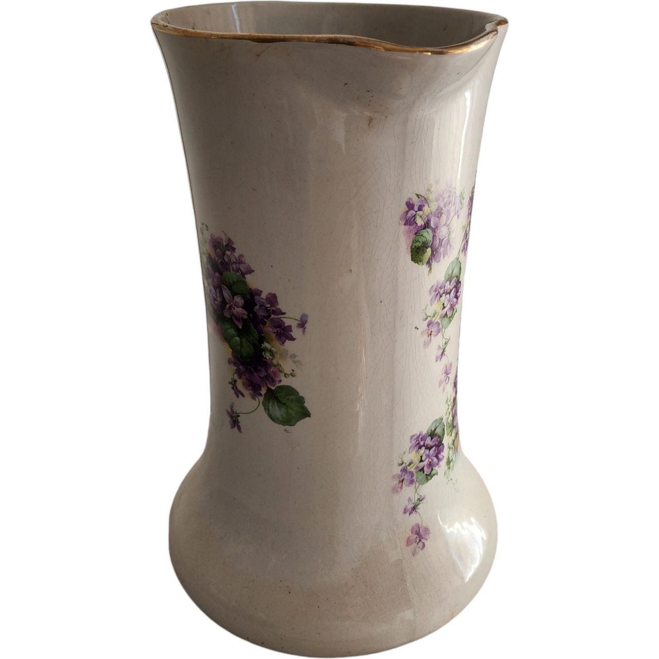 Antique Ironstone Pitcher & Mismatching Wash Basin Set Violet Floral Transferware with Gold Trim  Anchor Pottery, Trenton NJ (Early 1900s)