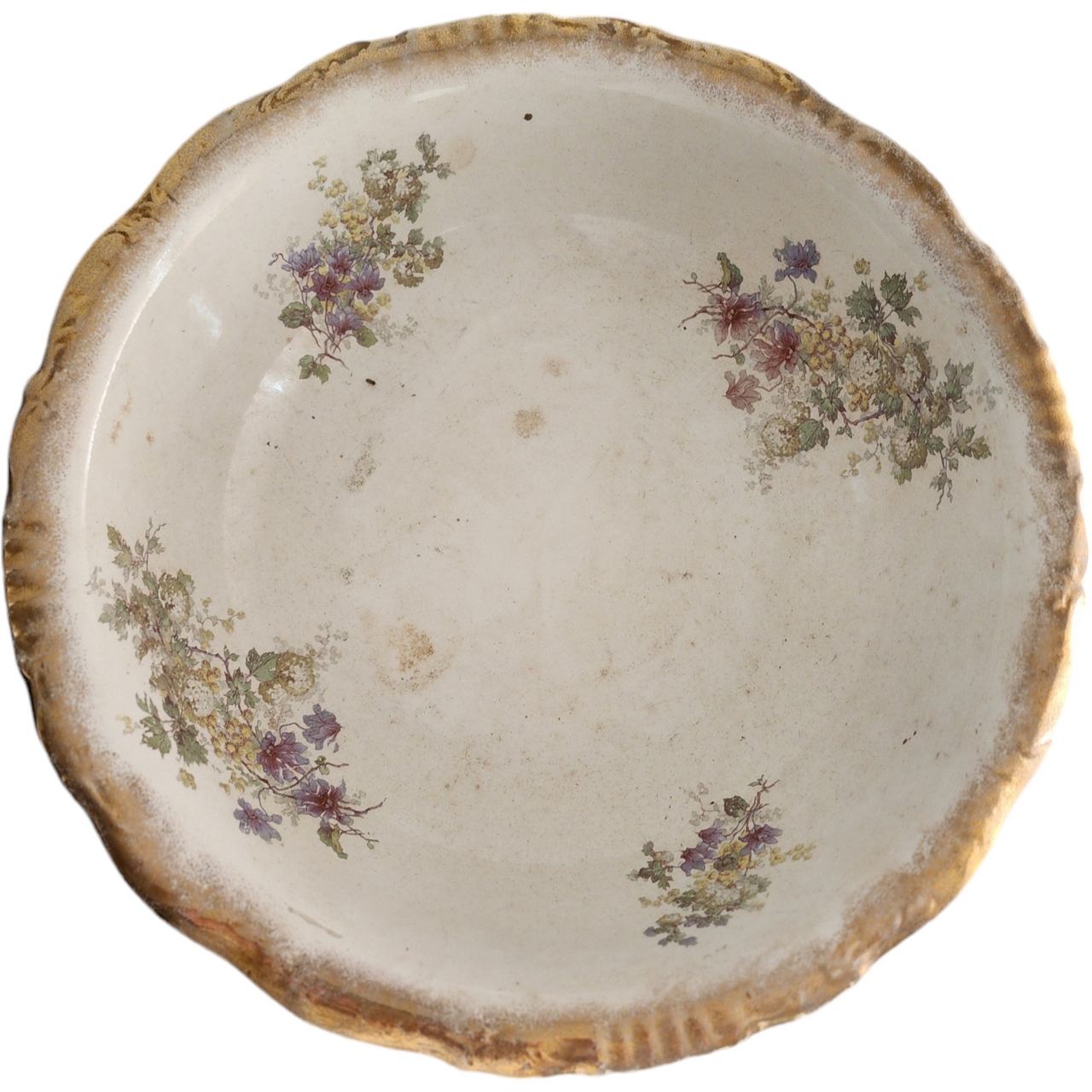 Antique Ironstone Pitcher & Mismatching Wash Basin Set Violet Floral Transferware with Gold Trim  Anchor Pottery, Trenton NJ (Early 1900s)