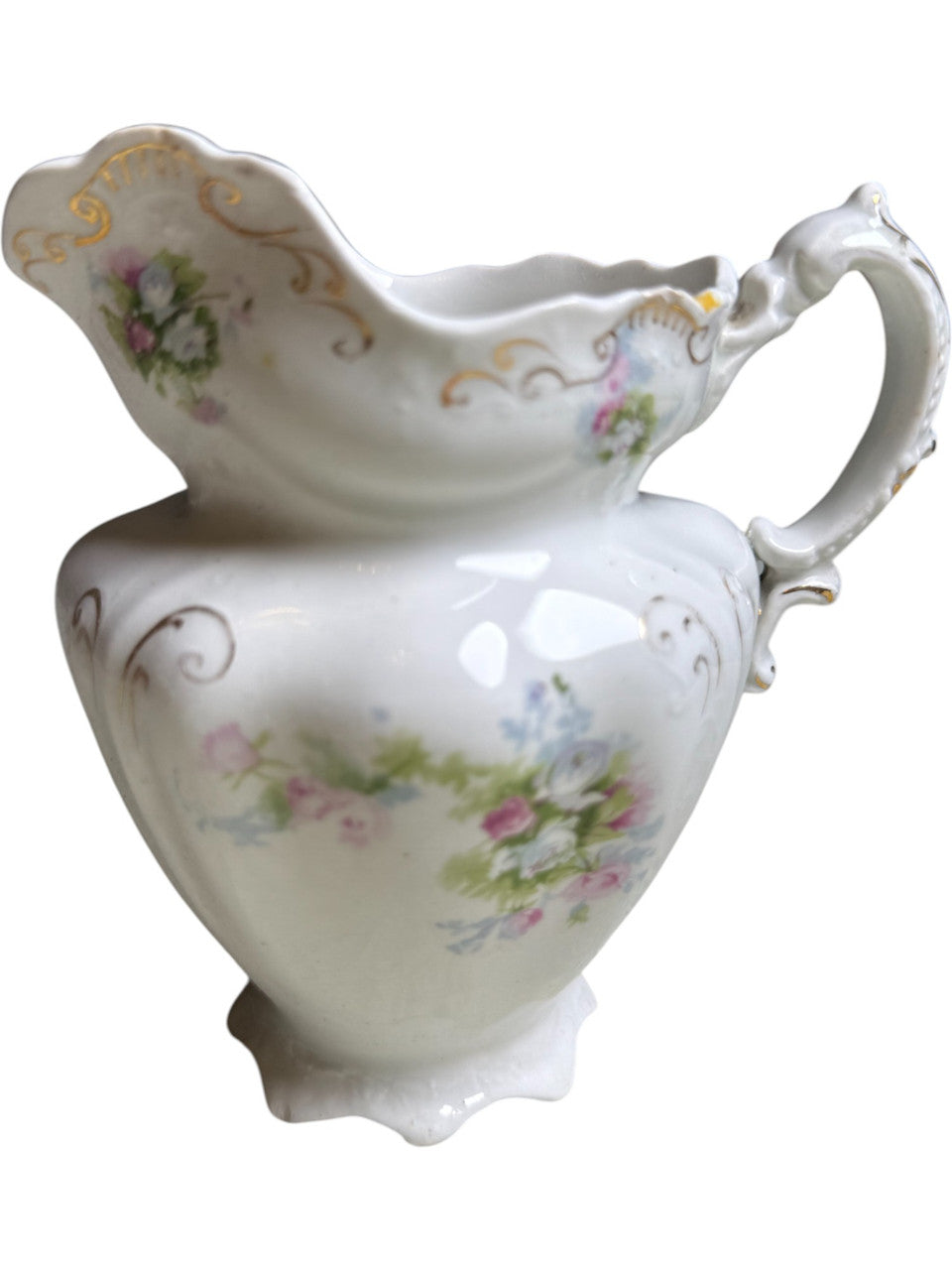 Antique J&G Meakin Hanley England Creamer Victorian Floral Transferware with Gold Gilt c.1890–1910