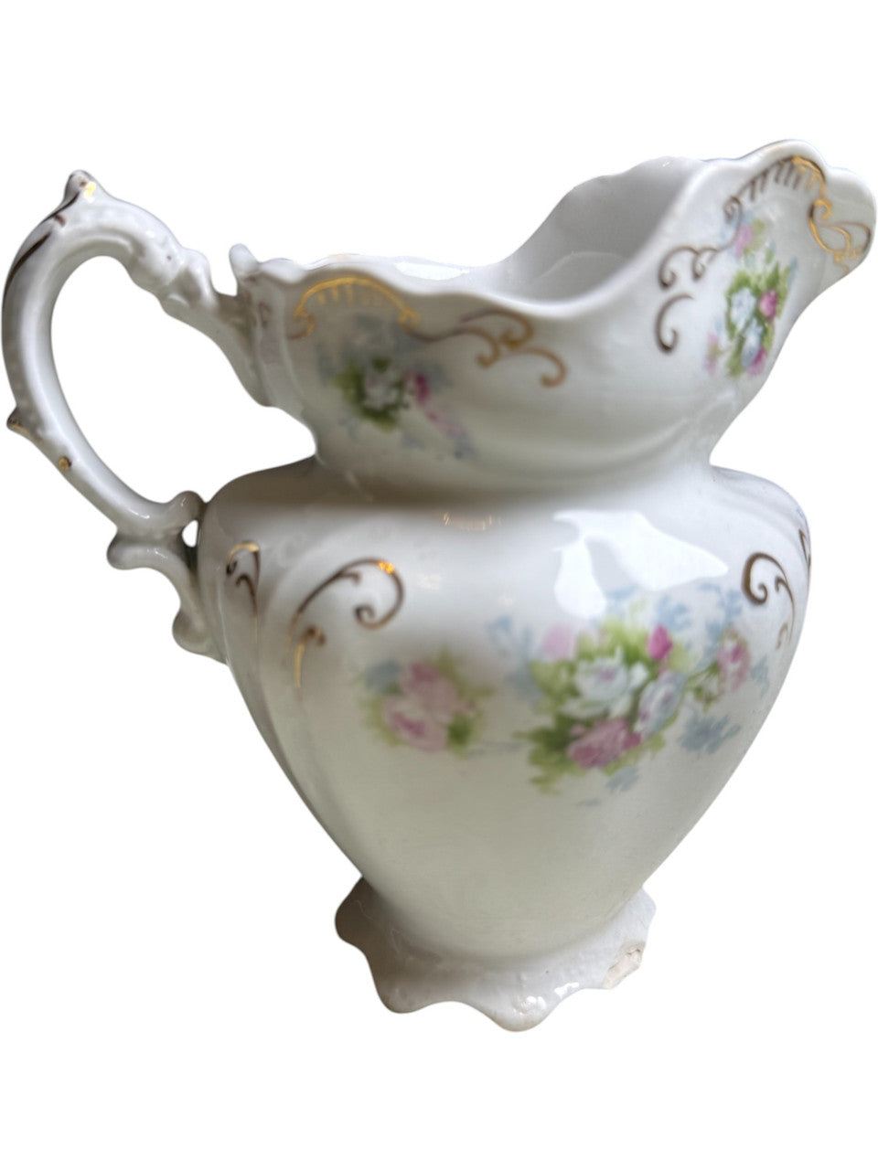 Antique J&G Meakin Hanley England Creamer Victorian Floral Transferware with Gold Gilt c.1890–1910