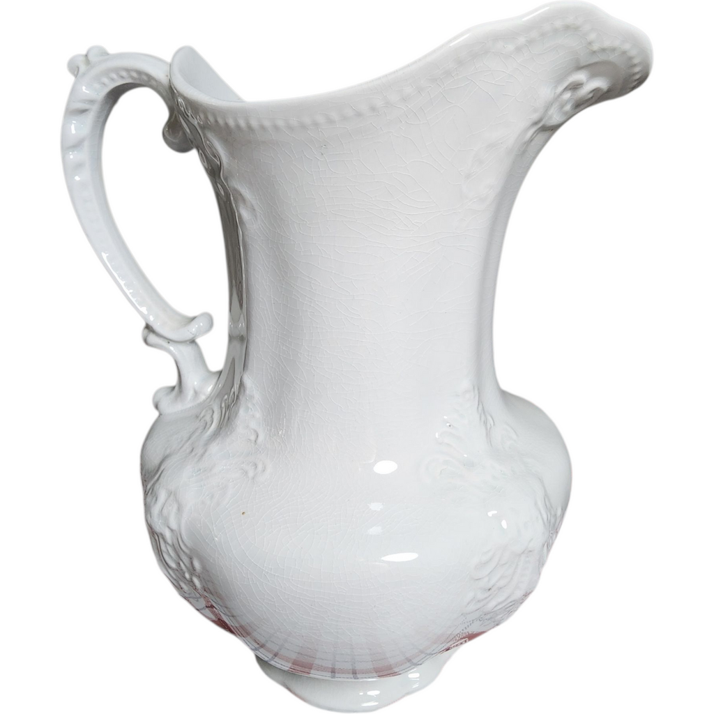 Antique J & G Meakin Ironstone White Pitcher Embossed Victorian Style Jug Staffordshire England 19th Century