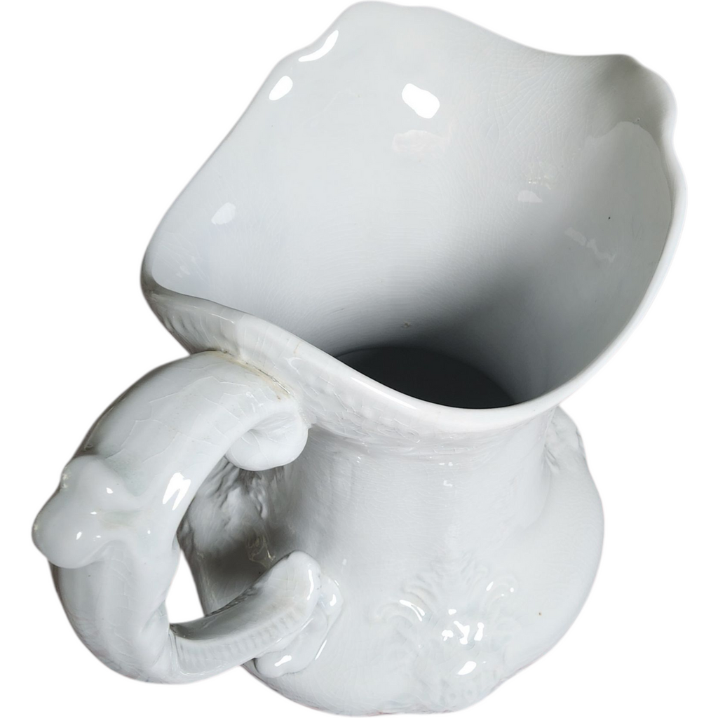 Antique J & G Meakin Ironstone White Pitcher Embossed Victorian Style Jug Staffordshire England 19th Century