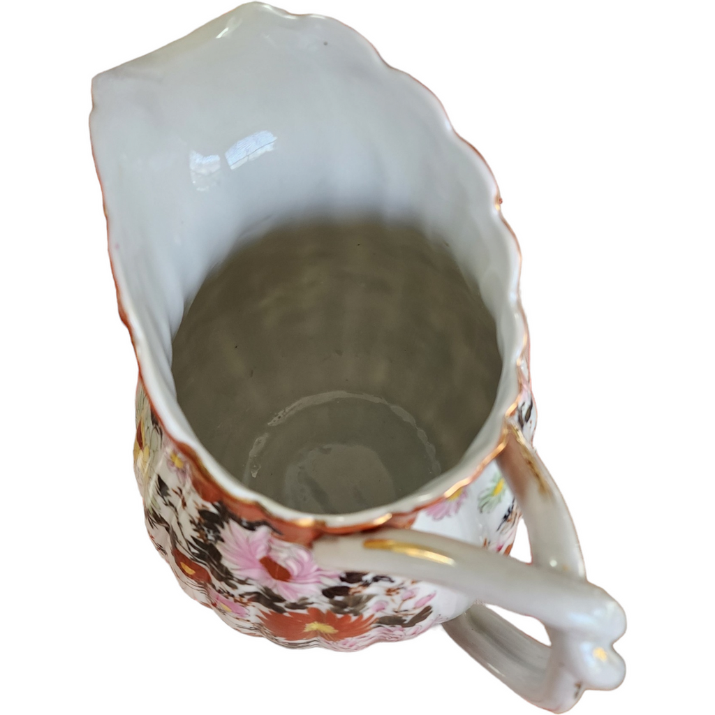 Antique Japanese Hand Painted Ribbed Pitcher