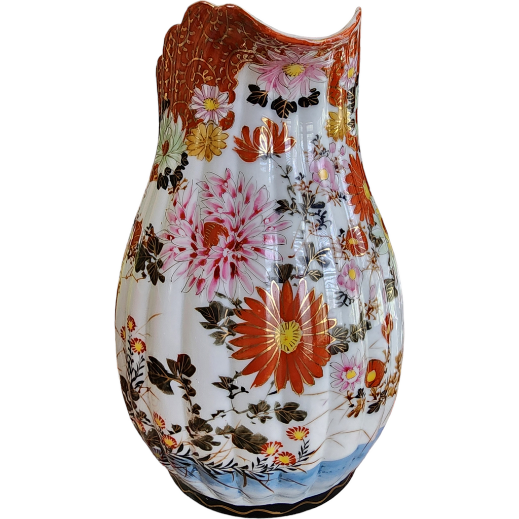 Antique Japanese Hand Painted Ribbed Pitcher