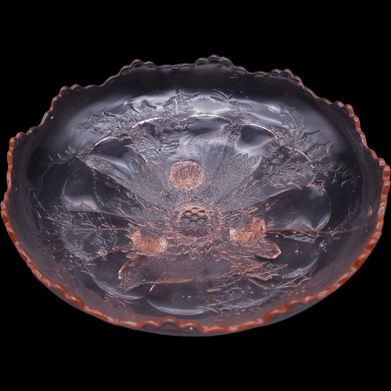 Antique Jeannette Glass Co. Stag and Holly Pink Depression Glass 10 3-Toed Footed Bow 1930s