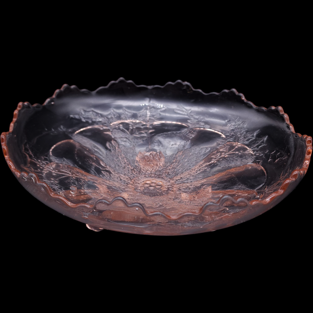 Antique Jeannette Glass Co. Stag and Holly Pink Depression Glass 10 3-Toed Footed Bow 1930s
